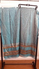 Women Pakistani Indian Dupatta Blue/Gold Scarf Striped 31"x80" EUC
