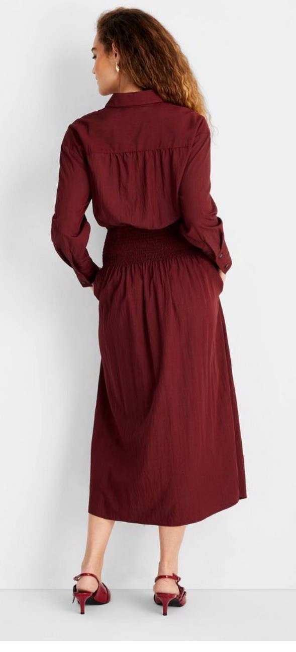 Women's Collared Long Sleeve Smocked Midi Shirtdress - Future Collective Sz S