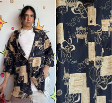 Vintage 90s Abstract Silk Shirt Artsy Whimsy Goth Wearable Art Button Up L