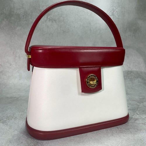 Valentino Garavani Vanity Bag Hand Tote Purse Turnlock Leather White Red Auth