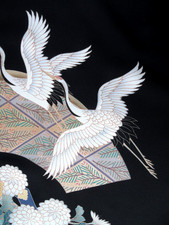 [AYANE] FLYING  CRANE BIRDS  (Sample) - Japanese Silk KIMONO Fabric