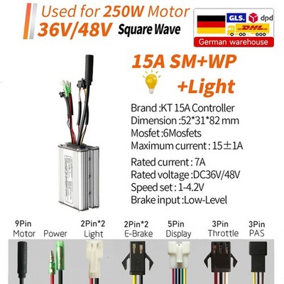 Ebike 36V/48V 15A KT Square Wave Controller For 250W Brushless Motor