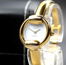 Near MINT Vintage GUCCI 1400L 25mm White Gold Quartz Women's Watch From Japan