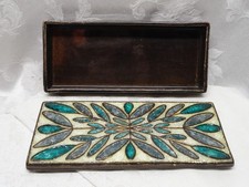 Signed Studio Pottery Trinket Box Kirchel Voham /Vohann? USA Textured Floral 10"