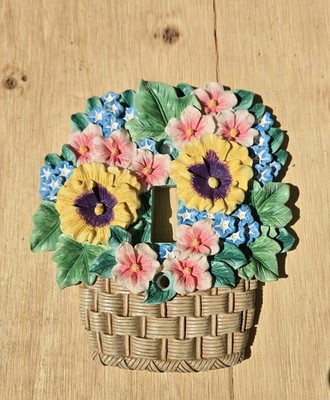 Vintage Light Switch Plate Cover Basket With Flowers Cottagecore Avon Colorful