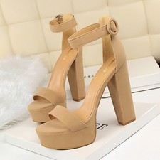 Women's Ankle Strap Shoes Open Toe Buckle Sandals Block Heels Nightclub Casual