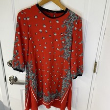Zara Floral Border Paisley Mini Dress Knit Rib Neck Cuffs Womens Size Small