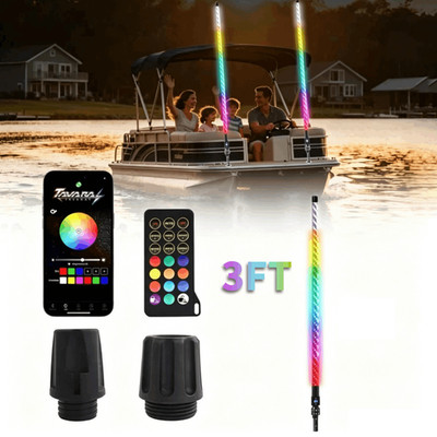 3FT LED Boat Navigation Light RGB Whip App Stern Anchor Light for Pontoon Marine