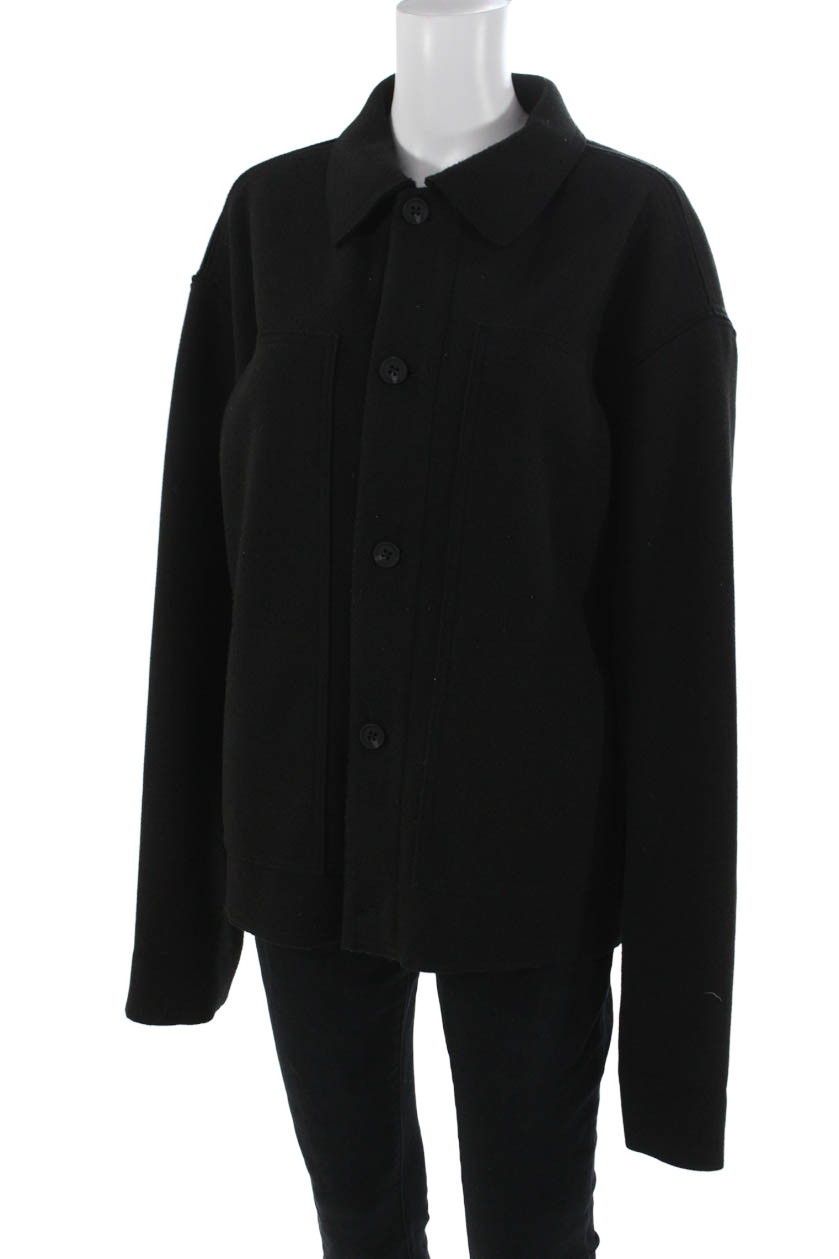 Zara Mens Collared Solid Black Button Front Long … - image 2