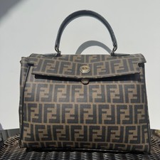 Vtg Fendi Satchel FF Monogram Zucca Coated Canvas 90's Retro Designer Classic