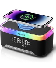 Wireless Charging Alarm Clock Radio,Stereo Bluetooth Speaker with FM Radio