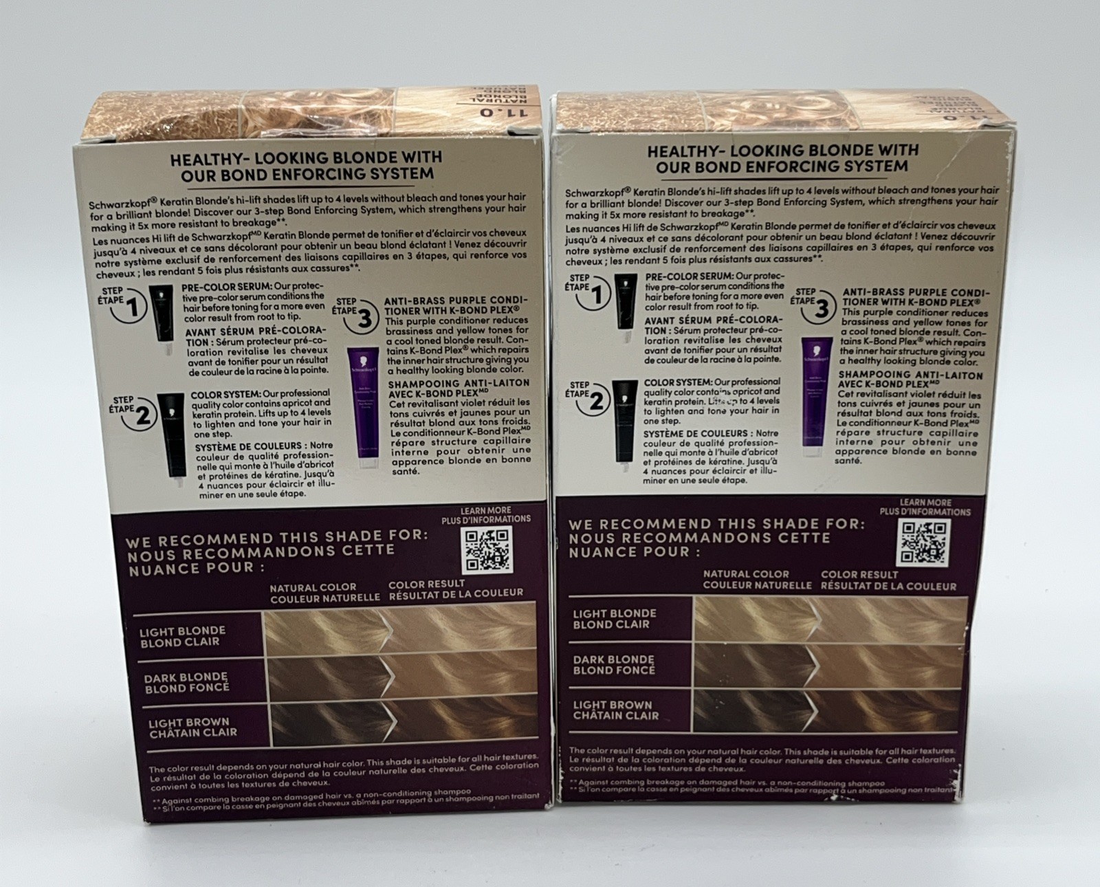 2 pk Schwarzkopf Keratin Blonde Bond Enforcing System 11.0Hi-Lift Natural Blonde