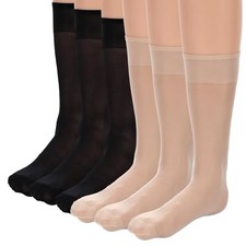 TIESOME 6 Pairs Sheer Nylon Ankle Socks, Black  Nude Crew Stocking for Women