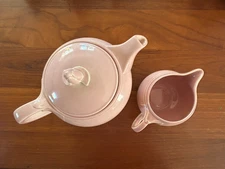 Vintage Lu-Ray Pastels "Curved Spout" Teapot in Pink W/Creamer