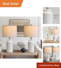 20.5" White Modern Ceramic Bedside Lamps Set of 2, Small Table Lamp for Bedro...