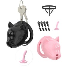 Puppy Head Small Cage Male Chastity Device Wrapped Lock with 6 Rings