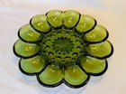 Vintage 1970's  Anchor Hocking Fairfield Avocado Green Glass Deviled Egg Plate