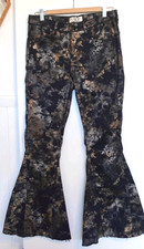 Free People We The Free Jeans Womens 30 Blue Gold Floral Flare Bell Bottom Denim