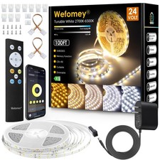 White LED Strip Lights, Upgraded 100ft Dimmable 2700K-6500K Bright 24V LED Li...