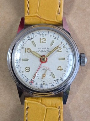 1940s ELOGA Pointer Date Hand-wound Wristwatch, Working Condition, Vintage