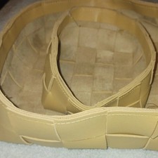 Faux Leather Woven Decor Basket Bins. Large 10"  Med 6". Beige. Lot Of 2 New