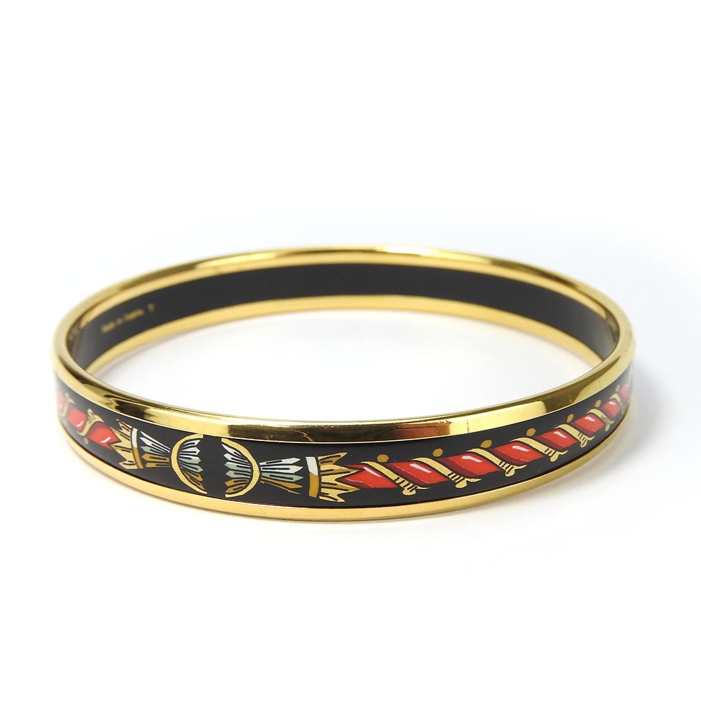 HERMES Bangle enamel PM metal gold black red gold hardware Ladies Accessories