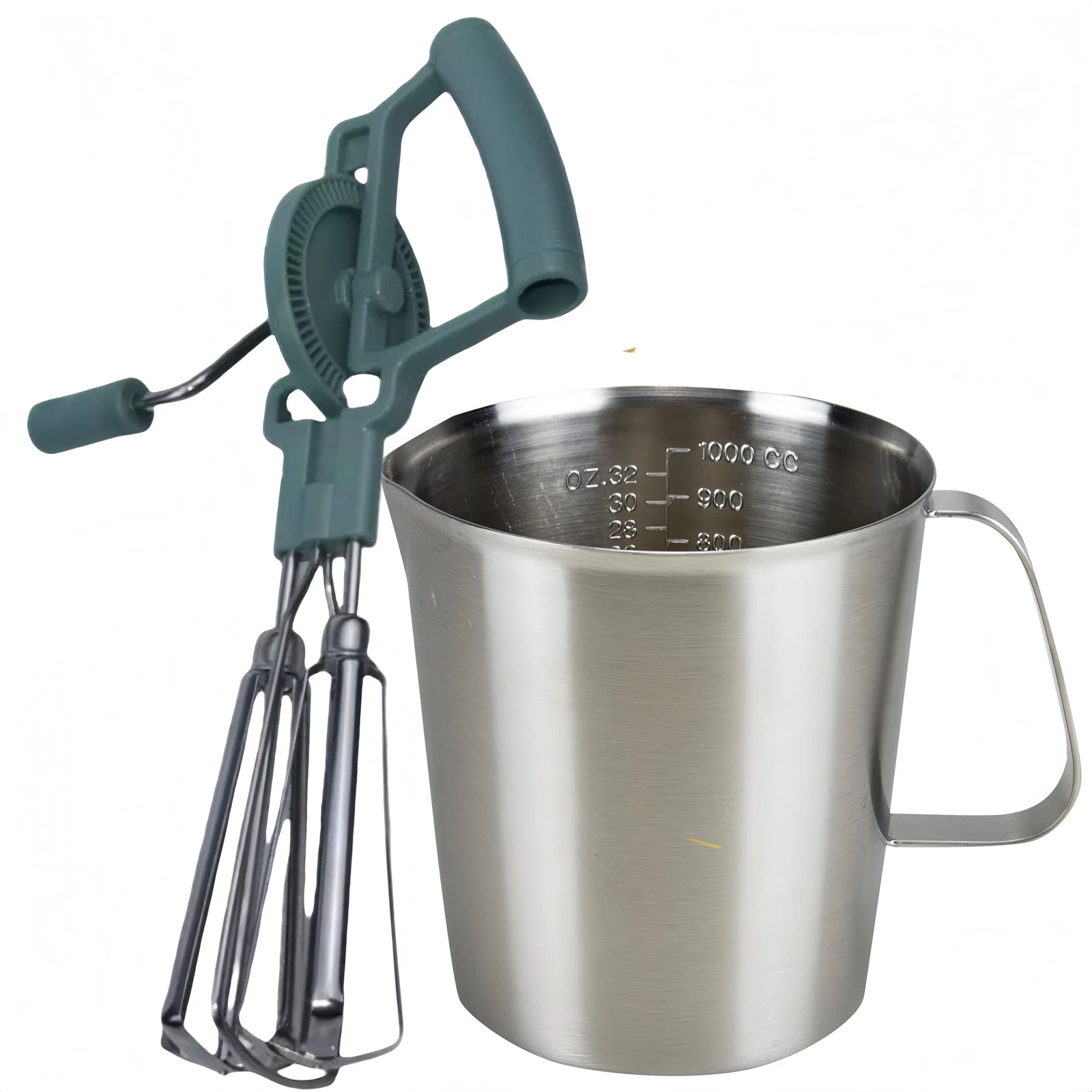 Rotary Hand Crank Egg Beater with Stainless Steel Measuring Pitcher Combo Set...