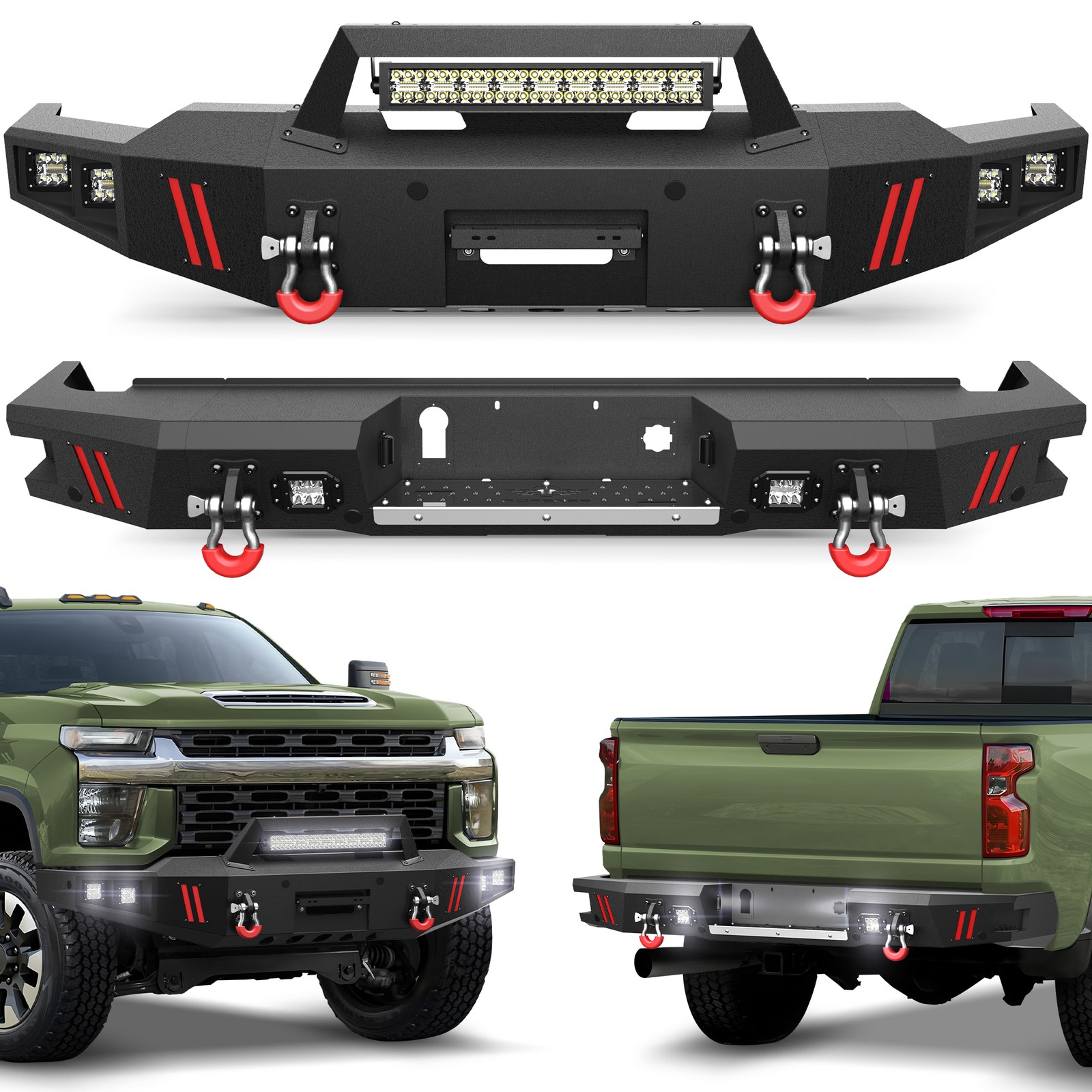 For 2020-2023 Chevy Silverado 2500HD/3500HD Front & Rear Bumper With Winch Plate