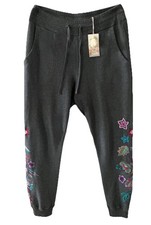 Johnny Was Los Angeles French Terry Embroidered Gray Jogger Pants Small