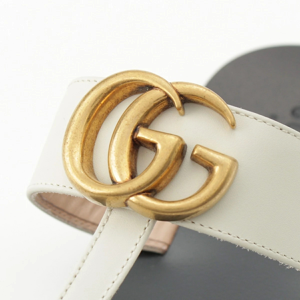 GUCCI Leather GG Marmont Sandals 221451 White Black 34 1/2 thumbnail 8