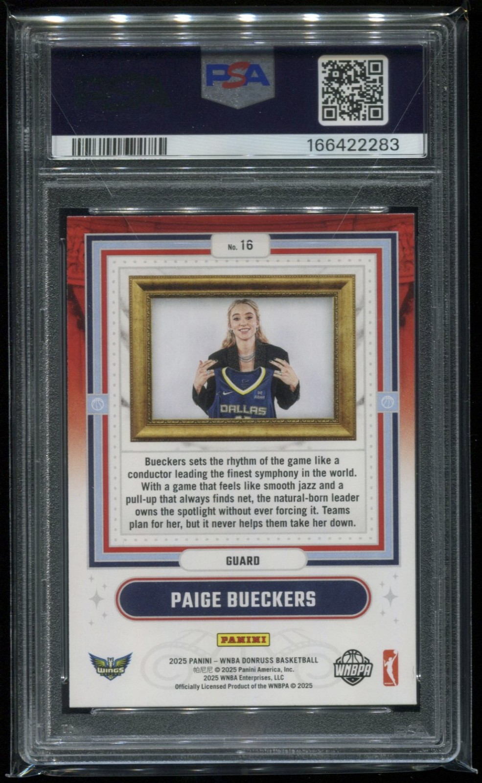 2025 Donruss WNBA Basketball #16 ~Paige Bueckers~ (RC) FF Press Proof PSA 10 GEM view 2