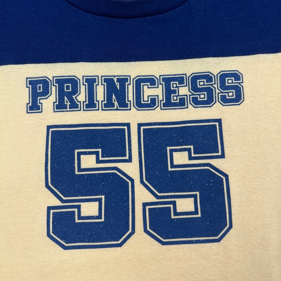 Camiseta de bebé vintage autoestima princesa 55 para mujer XL jersey amarillo azul marino Y2K Foto 2 de 4