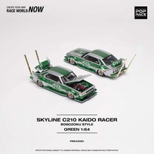 SKYLINE C210 KAIDO RACER BOSOZOKU STYLE RHD GREEN/SILVER 1/64 POP RACE PR640061