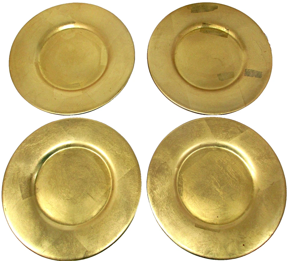 Vintage 4 Pottery Pier 1 Imports Gold Leaf Heavy Charger Plates Lot 13" Holiday - Image 4 of 4