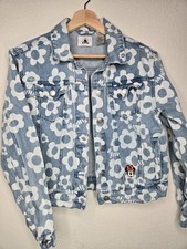 Womens DISNEY Minnie Mouse Adult FLORAL Button Up Denim JEAN Jacket SIZE M