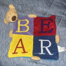 Baby Connection Tan BEAR Alphabet ABC Blocks Security Blanket Soft Velour Plush