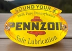Vintage 8 1/4” X 6” Pennzoil Safe Lubrication Porcelain Enamel Metal Dealer Sign