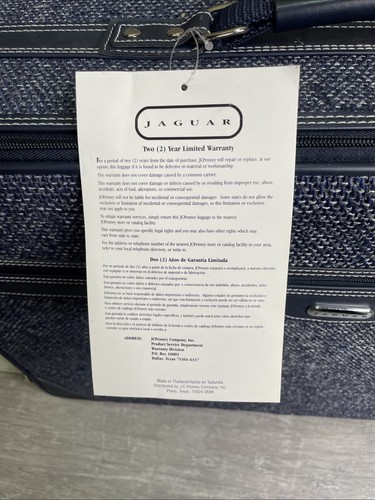 Vintage 90s Jaguar Navy Tweed & Leather Large 26” Luggage Suitcase - Brand NEW! - Picture 7 of 21