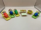 Vintage Fisher Price Little People Picnic Table w/Benches, Chaise Lounges, Grill