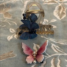 Elegant Blue and Pink Butterfly Hair Clip Set