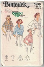 5859 Vintage Butterick SEWING Pattern Misses Semi Fitted Front Buttoned Shirt