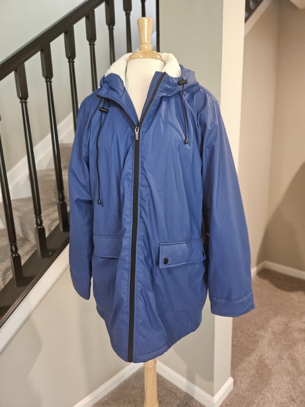 Pink Platinum Ocean Blue Hooded Zip-Front Rain Jacket (Size 2X)