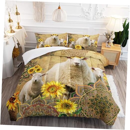 Sheep Comforter Set Size,Vintage Bohemian Mandala Bedding Queen Sheep3