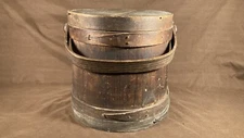 Antique Wood Firkin with Lid & Bent Wood Handle Primitive Decor AFFA