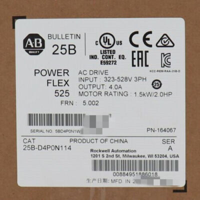 Sealed Allen-Bradley 25B-D4P0N114 PowerFlex 525 1.5kW 2Hp AC Drive