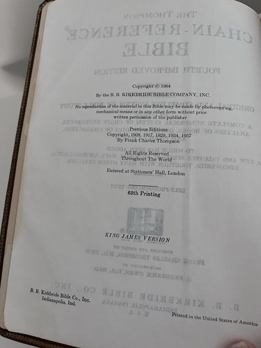 VINTAGE Chain Reference Bible Thompson 1964 Kirkbride Red Letter 65th Printing - Picture 7 of 7