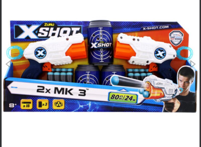 NEU Jungen Zuru X SHOT MK 3 16 Schaumstoff Dart 3 Dosen 2 Waffen Spielzeug Shooter Gun Paket XMAS