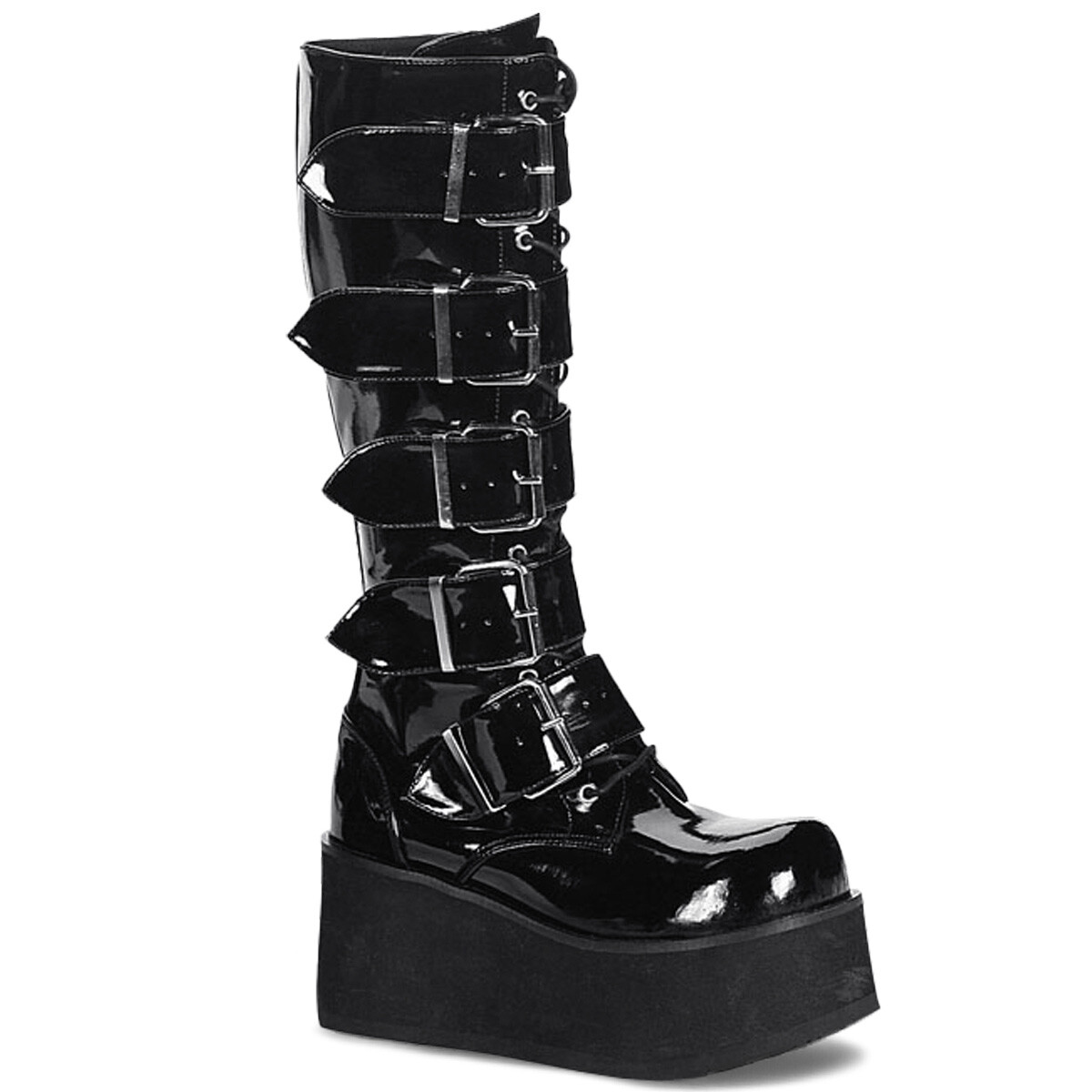 llmusicall様 Black Goth Buckles Platform Combat Knee High Boots Trashville-518