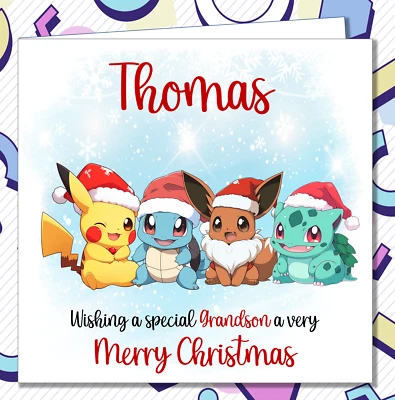 BRIGHT CARDS Personalised Christmas Card Pokemon Grandson Son Nephew Brother Daughter /RZ