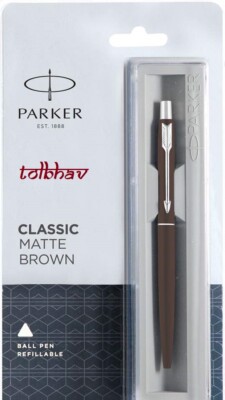 Parker Classic Matte Brown Ball Point Pen BP Chrome Trim CT Quink Blue Refill